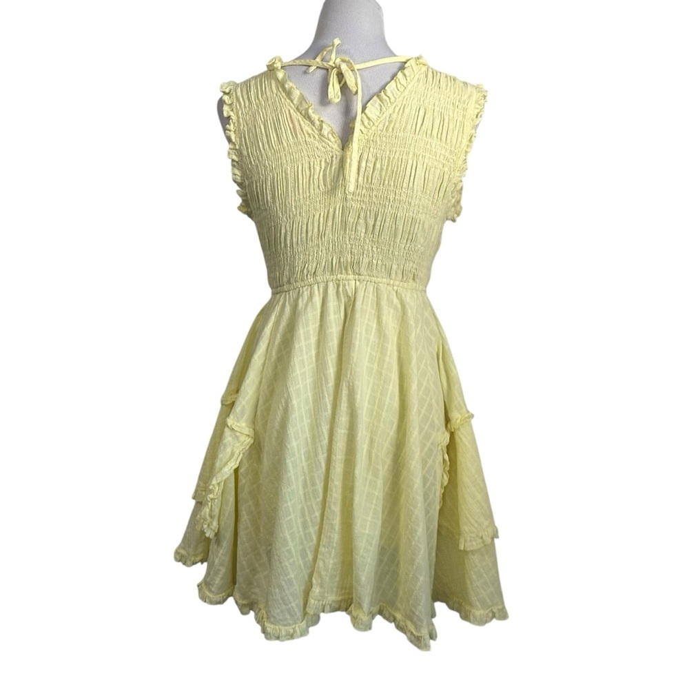 Hailey & Co Womens Smocked Ruffled Mini Dress Sz Small Yellow Sleeveless Lined - Picture 2 of 10